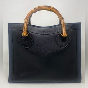 GUCCI vintage  “DIANA”Bamboo Leather Tote Bag Black